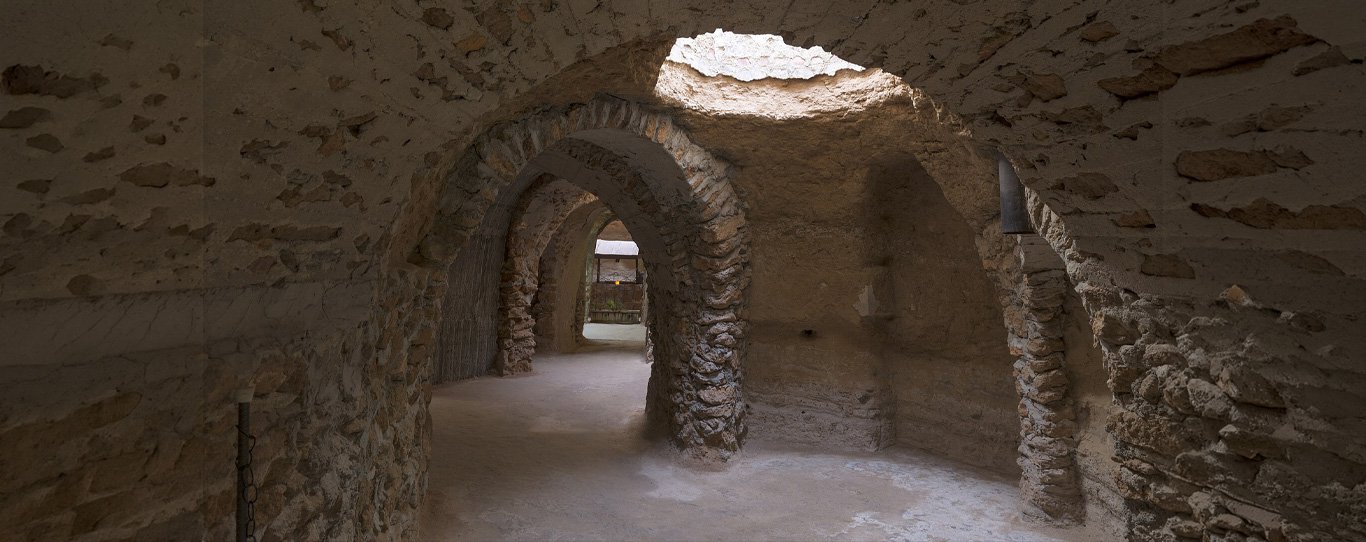 A sunlit courtyard at Forestiere Underground Gardens in Fresno