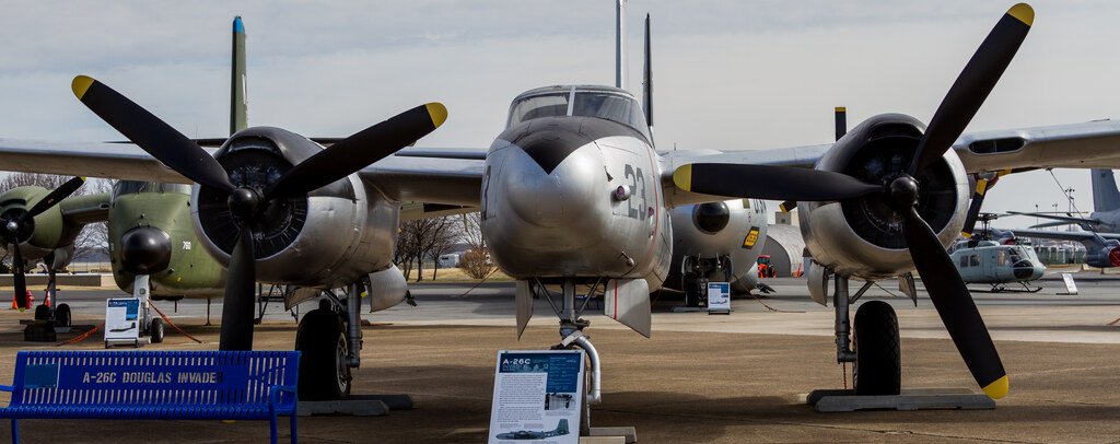 Restored A-26 Invader aircraft at the Air Mobility Command Museum