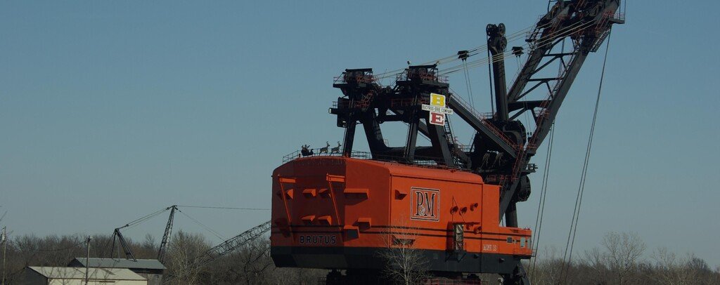 Massive orange Big Brutus electric mining shovel near West Mineral, Kansas