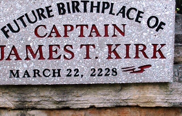 Stone marker declaring Riverside, Iowa, the future birthplace of Captain James T. Kirk