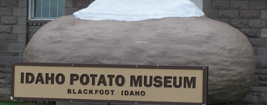 Large potato sculpture outside the Idaho Potato Museum in Blackfoot